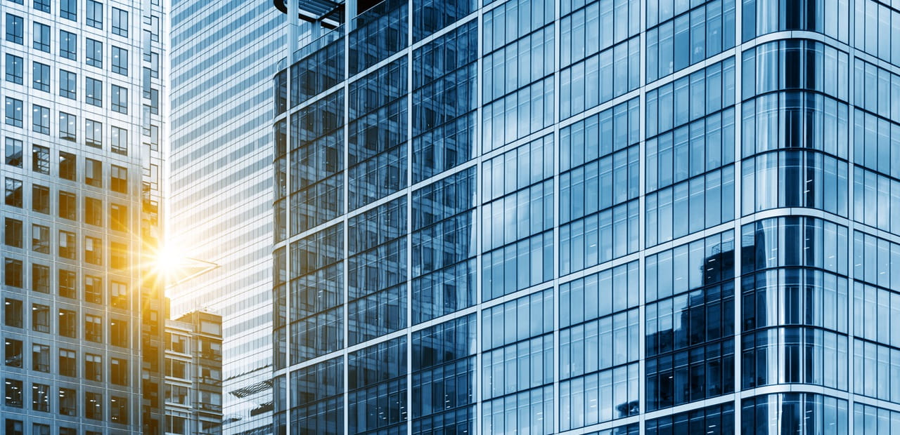 Low angle view of financial district buildings